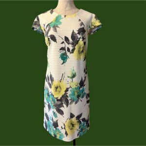 Madison Leigh Dress 14 Stretch Ivory Green Yellow Floral Summer Washable NEW